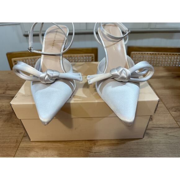 Loeffler Randall Alina Bow Pump Ankle Strap Satin Cream Size 8.5 NIB Chic Classy - Picture 7 of 16